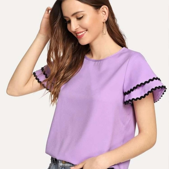 SHEIN Tops - SHEIN Wave Trim Layered Ruffle Sleeve Blouse